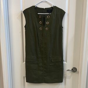 J Crew Dark Green Grommet Mini Dress